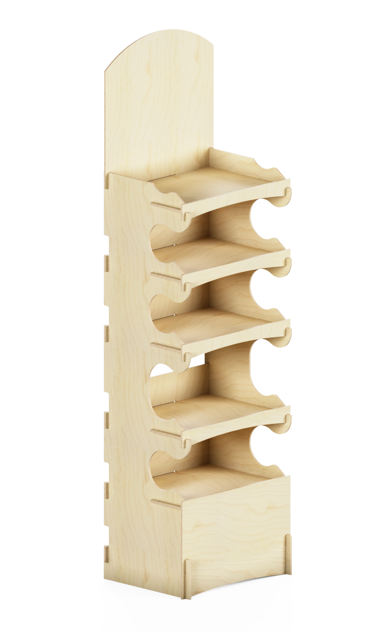 E124 - floor wooden display with curved shape sides.
